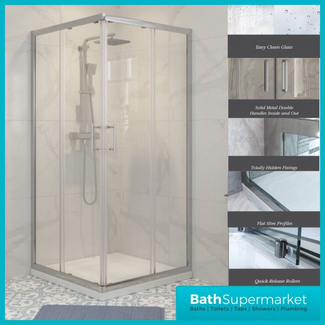Classic Polished Silver Corner Entry Door 6mm Shower Enclosure Various Widths 1850mm Height