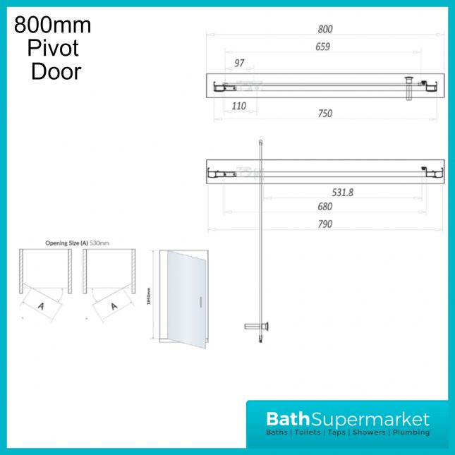 Sognare Black S6 Pivot Shower Door Enclosure 800mm – 900mm Width & Optional Side Panel-1850mm High