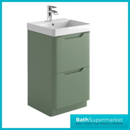 Biella Green Floor Standing Drawer Vanity Unit & Basin 500mm