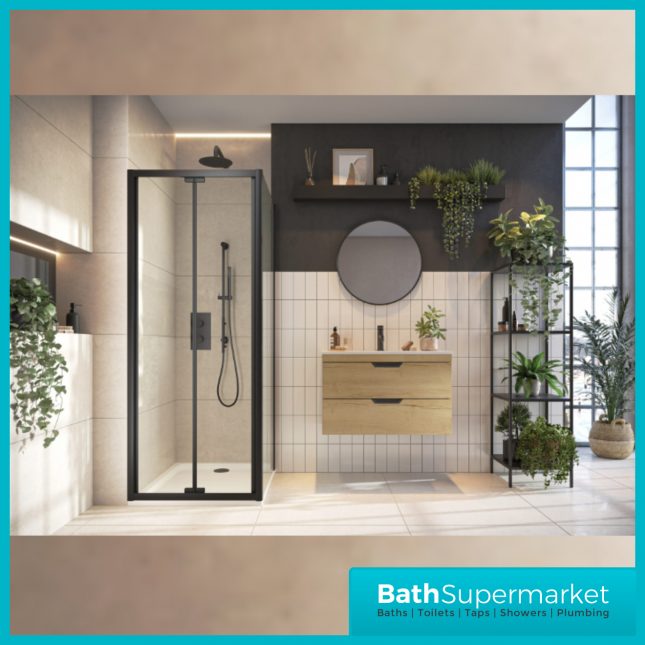 Sognare Black S6 Bi-Fold Shower Door Enclosure 800mm – 900mm Width & Optional Side Panel-1850mm High