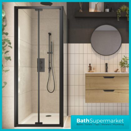 Sognare Black S6 Bi-Fold Shower Door Enclosure 800mm – 900mm Width & Optional Side Panel-1850mm High