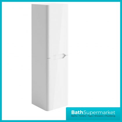 Biella Gloss White Wall Mounted Tall Boy Storage Cabinet Unit 1400mm