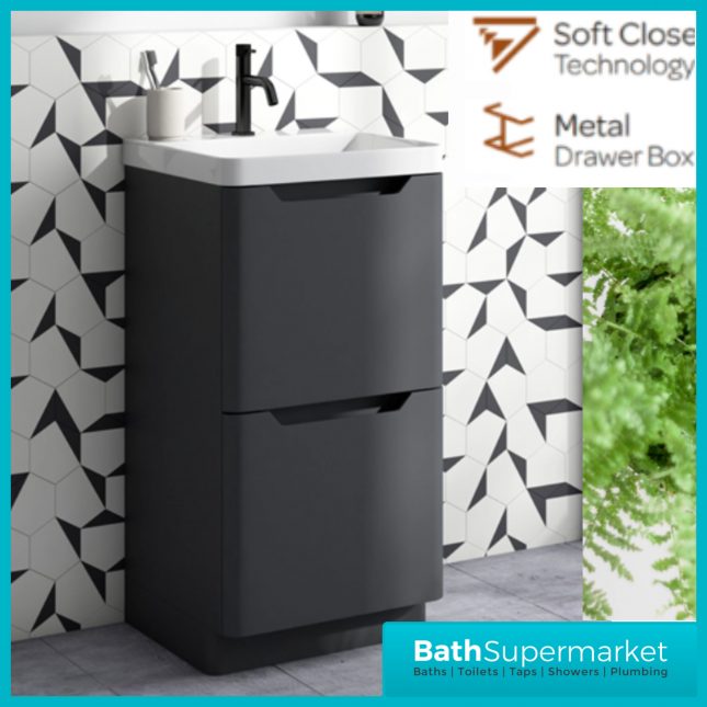 Biella Anthracite Floor Standing Drawer Vanity Unit & Basin 500mm - Image 3