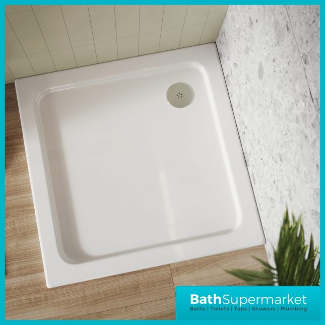 Shires White Square Shower Tray 900mm x 900mm With Chrome Waste