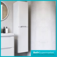 Biella Gloss White Wall Mounted Tall Boy Storage Cabinet Unit 1400mm
