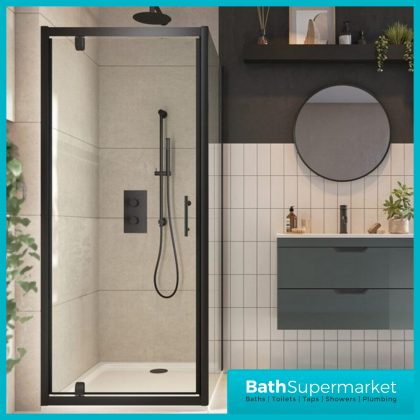 Sognare Black S6 Pivot Shower Door Enclosure 800mm – 900mm Width & Optional Side Panel-1850mm High