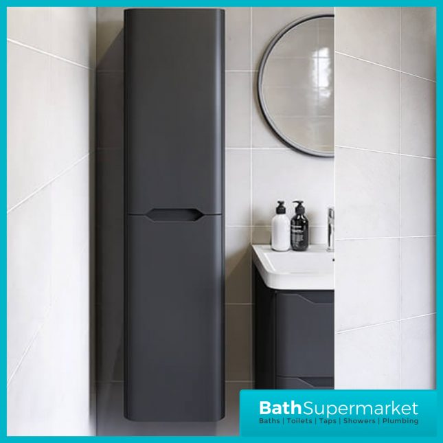 Biella Anthracite Wall Mounted Tall Boy Storage Cabinet Unit 1400mm
