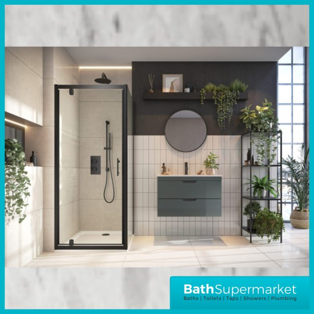 Sognare Black S6 Pivot Shower Door Enclosure 800mm – 900mm Width & Optional Side Panel-1850mm High