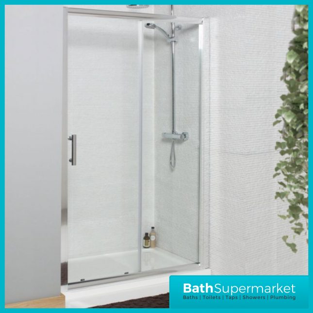 Kartell K-Vit Chrome 6mm Sliding Shower Door Enclosure & Optional Side Panel-1850mm High