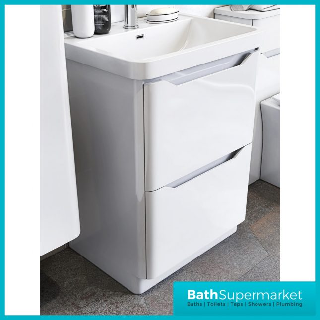 Biella Gloss White Floor Standing Drawer Vanity Unit & Basin 500mm