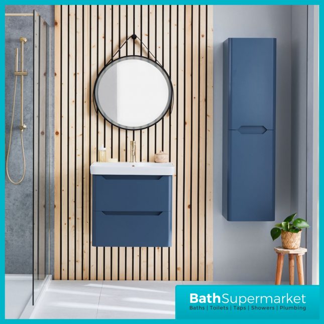 Biella Blue Wall Mounted Tall Boy Storage Cabinet Unit 1400mm