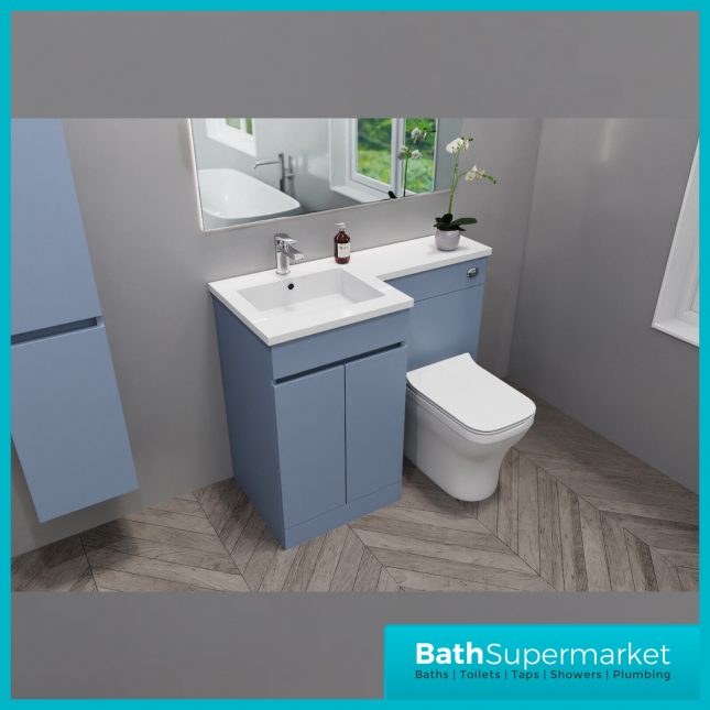 Empire Denim Blue Combination L Shape Furniture Pack 1100mm LH & RH – Tall Unit Option