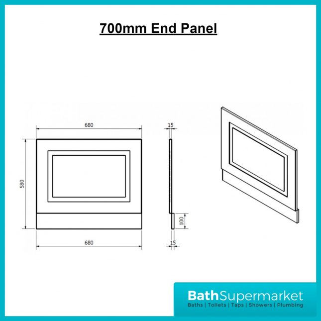 Astley Traditional Matt Grey End Bath Panel 700 - 750 - 800mm