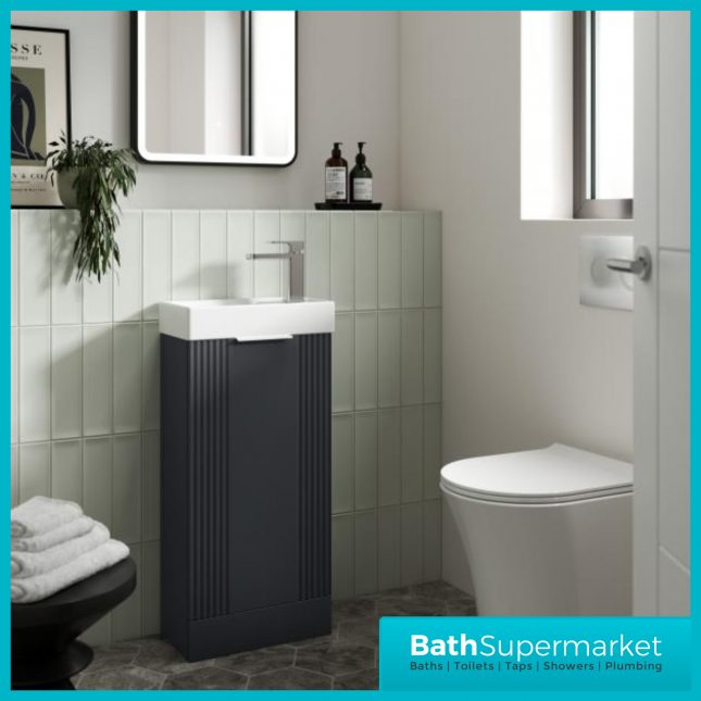 Groove Satin Anthracite Compact Cloakroom Floor Standing Vanity Unit & Basin 400mm