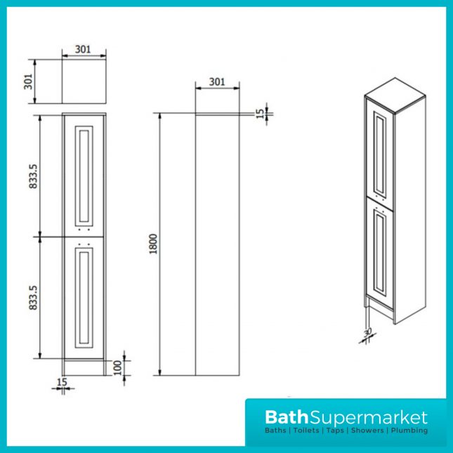 Kartell Astley Matt Grey Traditional Floor Standing Tall 2 Door Side Unit 1800mm Height