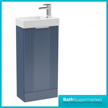 Groove Satin Blue Compact Cloakroom Floor Standing Vanity Unit & Basin 400mm