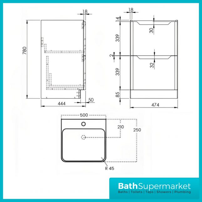 Biella Green Floor Standing Drawer Vanity Unit & Basin 500mm