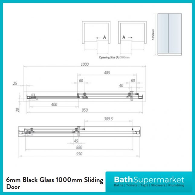 Sognare Black S6 Sliding Shower Door Enclosure 1000mm - 1200mm Width & Optional Side Panel-1900mm High