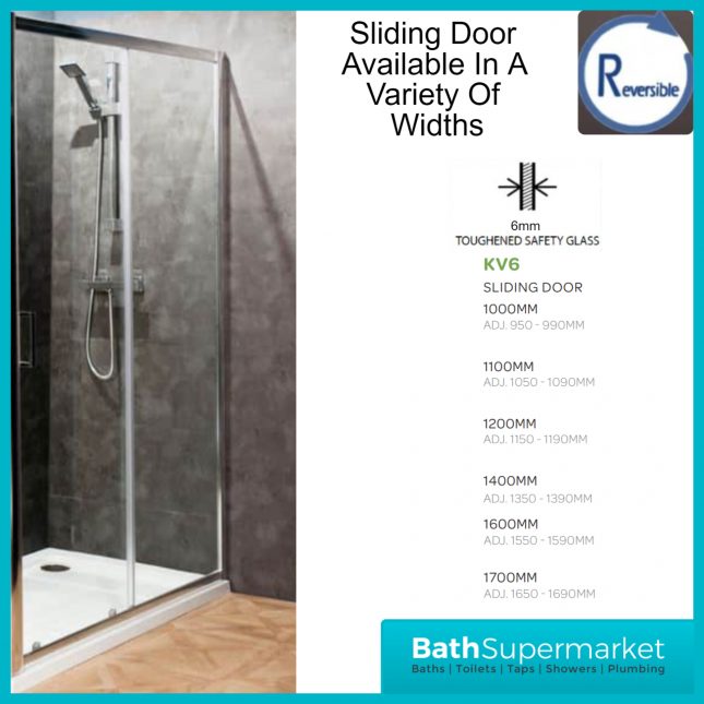 Kartell K-Vit Chrome 6mm Sliding Shower Door Enclosure & Optional Side Panel-1850mm High