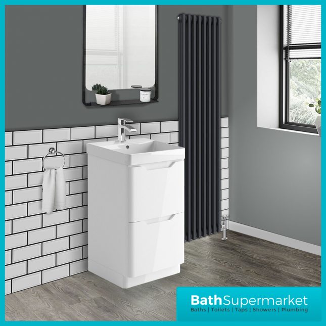 Biella Gloss White Floor Standing Drawer Vanity Unit & Basin 500mm