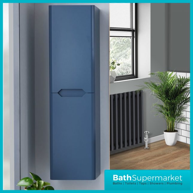 Biella Blue Wall Mounted Tall Boy Storage Cabinet Unit 1400mm