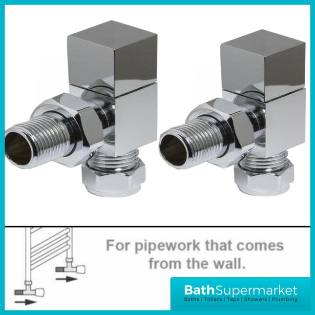 Cassellie Angled Chrome Cubic Square Radiator Valve Pair Pack