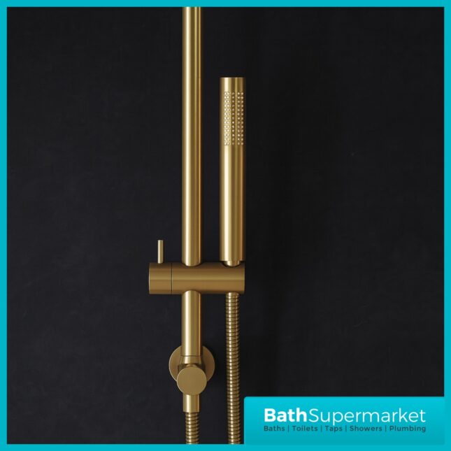 Knurled Brushed Brass Round Concealed Thermostatic Valve, Fixed Head & Shower Riser Rail Kit