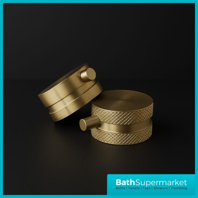 Knurled Brushed Brass Round Concealed Thermostatic Valve, Fixed Head & Shower Riser Rail Kit