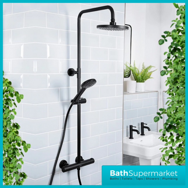 Bristan Buzz Round Black Cool Touch Rigid Riser Bar Mixer Exposed Valve Shower