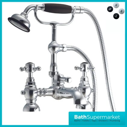 Russeldene & Marie Traditional Chrome Bath Shower Mixer Tap Black Handle Cradle Kit