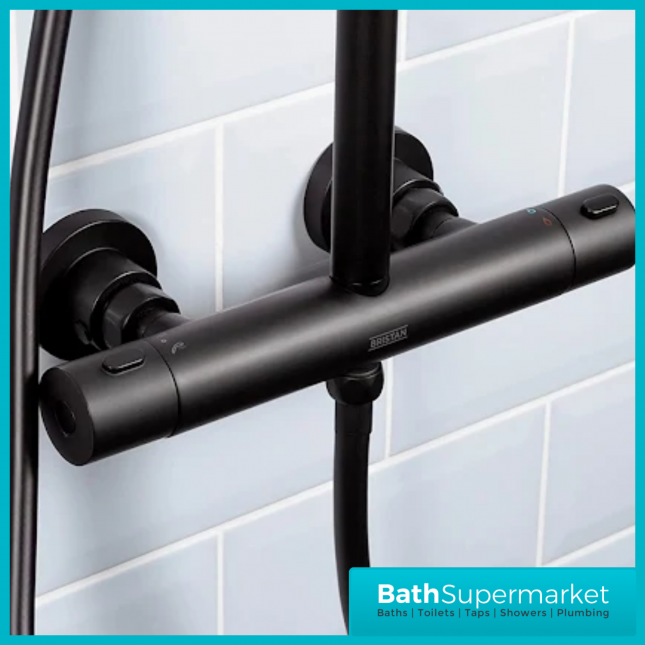 Bristan Buzz Round Black Cool Touch Rigid Riser Bar Mixer Exposed Valve Shower