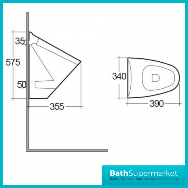 Rak Venice White Wall Hung Waterless Urinal Bowl With Brackets - Image 6