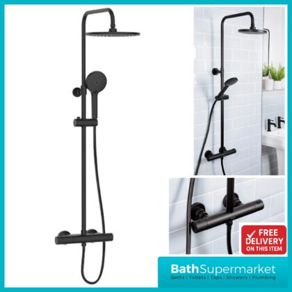 Bristan Buzz Round Black Cool Touch Rigid Riser Bar Mixer Exposed Valve Shower