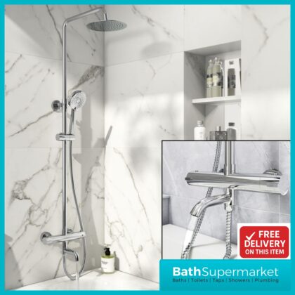 Sognare Solar Chrome Round Rigid Riser Shower With Bath Filler Spout