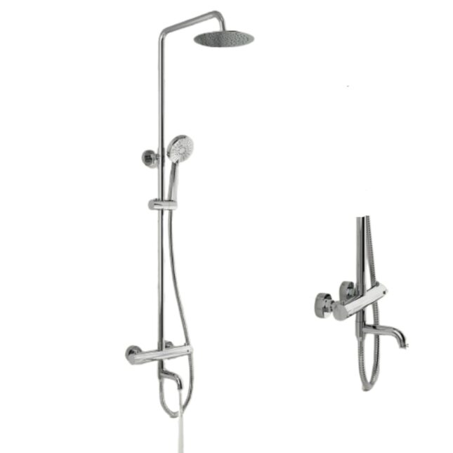 Sognare Solar Chrome Round Rigid Riser Shower With Bath Filler Spout - Image 10