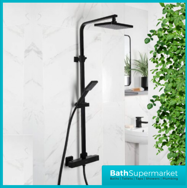 Bristan Craze Square Black Rigid Riser Bar Mixer Exposed Valve Shower Kit - Image 2