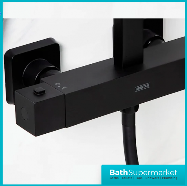 Bristan Craze Square Black Rigid Riser Bar Mixer Exposed Valve Shower Kit