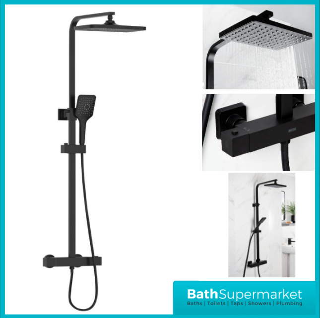 Bristan Craze Square Black Rigid Riser Bar Mixer Exposed Valve Shower Kit