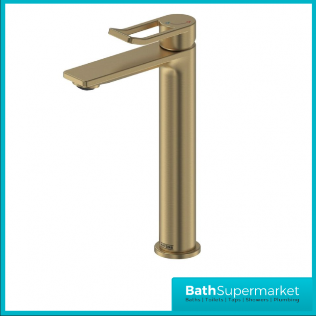 Bristan Saffron Eco Start Brushed Brass Tall Basin Mixer Tap With Clicker Waste - Image 6