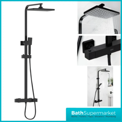 Bristan Craze Square Black Rigid Riser Bar Mixer Exposed Valve Shower Kit
