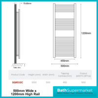 Kartell K-Vit Chrome K-Squared Straight Heated Ladder Towel Rails 500mm Wide