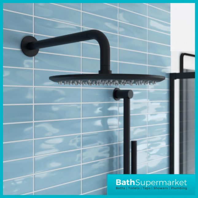 Knurled Black Round Concealed Thermostatic Valve Fixed Head & Shower Riser Rail Kit