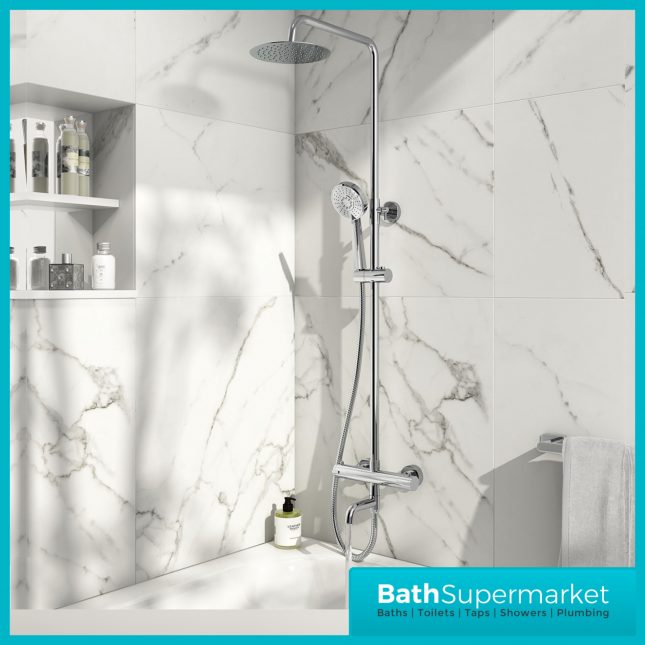 Sognare Solar Chrome Round Rigid Riser Shower With Bath Filler