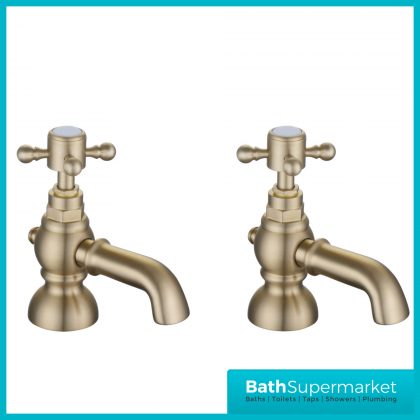 AquaVolere Cambridge Brushed Brass Pair Basin Pillar Taps