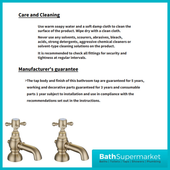 AquaVolere Cambridge Brushed Brass Pair Bath Pillar Taps