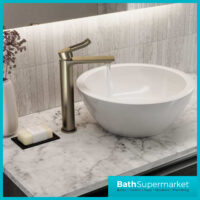 Saffron Eco Start Brushed Brass Tall Basin Mixer Tap With Clicker Waste