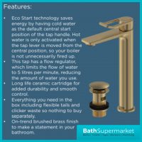 Saffron Eco Start Brushed Brass Tall Basin Mixer Tap With Clicker Waste