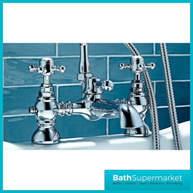 Russeldene & Marie White Bath Shower Chrome Mixer Tap With Cradle Kit