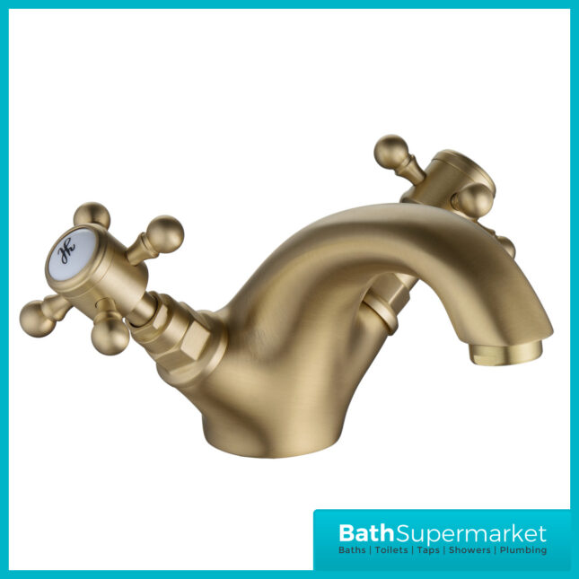 AquaVolere Cambridge Brushed Brass Mono Basin Mixer Tap With Pop Up Waste