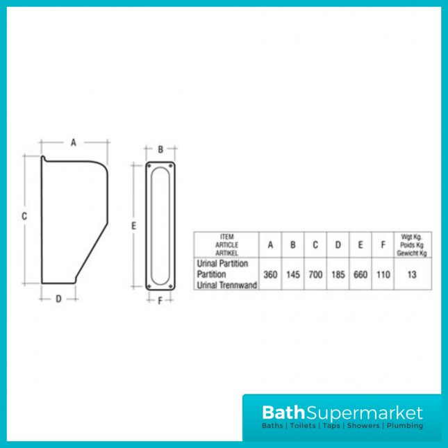 Rak White Wall Hung Standard Partition Divider Panel For Urinal - URIPANEL